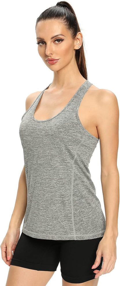 Workout Tank Tops for Women Racerback Athletic Tanks Running Exercise Gym Tank Top - 4 Packs Black/Black/Gray/Blue S